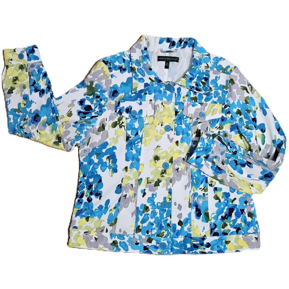 Harve Benard Jean-style Jacket Spring Summer Artsy Colorful Women's L